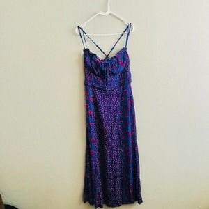 Free People Tigerlilly Floral Cobalt Blue Strappy Formal Cocktail Midi Dress L